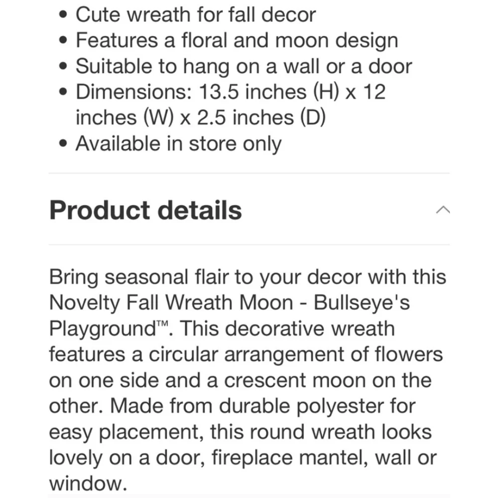 Target NWT Crescent Moon Faux Floral Retro Wreath In Cream/Black 13.5